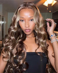 QVR Glueless Highlights Brown With Blonde Pre-cut 4x6 Lace Straight&Body Wave