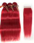 red color silky straight human hair bundles with lace closured human hair weaves