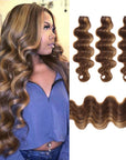 qvr brown blonde piano highlight body wave human hair bundles