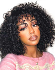 kinky curly bob wigs with bangs, 12a grade human hair full fringe wig for black women