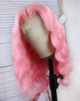 qvr wigs body wave 13x4 lace front pink wig for natural look