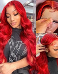 qvr wigs 32 inch red lace front body wave for bold looks