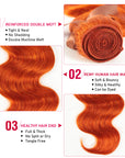 Queen Virgin Remy Ginger Human Hair 3 Bundles Body Wave Hair Orange Color
