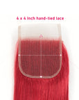 hand tied lace closured straight red human hair weave
