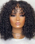12a grade kinky curly bob wigs, brazilian human hair wigs with bangs for natural black hair
