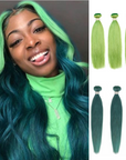 qvr lemon green and teal green straight virgin human hair bundles