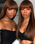 qvr glueless wigs straight chocolate brown with bangs for black women