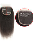 hand tied natural black kinky straight virgin human hair with 4x4 closure