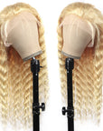 human hair wigs 13x4 lace front with honey blonde deep wave