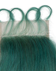 jade green straight human hair weave with closure