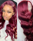 voluminous burgundy qvr wigs with body wave texture