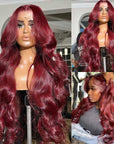 human hair wigs 30 inch 99j burgundy body wave lace front