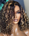 balayage bob style water wave short bob wigs, 4x4/13x4/13x6 lace frontal colored human hair bob wigs for Black women