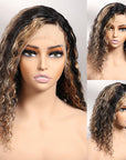 luxurious balayage short bob wigs, water wave colored human hair 13x6 lace frontal bob wigs for natural Black hair