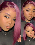 rich burgundy straight short bob wigs human hair