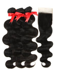 body wave natural black human hair bundles with lace closure virgin human hair