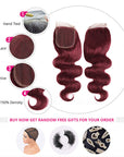 high quality 99j burgundy human hair bundles with lace closure