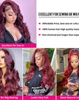 body wave burgundy color human hair bundles with lace closure