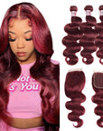 qvr burgundy human hair bundles with closure