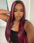 straight human hair wigs with purple highlights for natural style