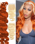 skunk stripe style ginger orange and blonde body wave human hair weave and bundles