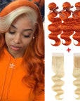 ginger orange body wave human hair bundles and blonde body wave hair weave with lace closure