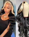 qvr wigs skunk stripe natural black with 613 blonde body wave lace front