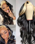 human hair wigs 13x4 transparent lace front with skunk stripe
