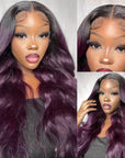 smokey dark purple human hair lace wigs with black root
