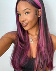qvr wigs body wave lace front wig with black and purple highlights