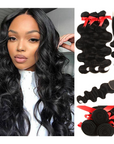 40" body wave natural black human hair bundles with lace closure virgin human hair