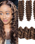 qvr brown piano highlight deep wave human hair bundles