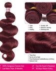 burgundy color human hair bundles with lace closure