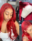 qvr glueless wigs red color body wave for bold, fiery look