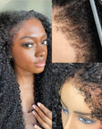 qvr wigs realistic curly edge hairline kinky curly 13x4 lace frontal wig
