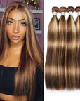 qvr highlight p4/27 silky straight human hair bundles ombre honey blonde