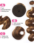 piano highlight body wave human hair 3 bundles