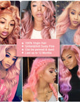 restyled pink2 body wave human hair weave with 4x4 lace closure
