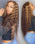 human hair wigs 30inch ombre honey blonde deep wave 13x4 lace frontal