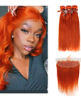 ginger orange straight raw hair bundles with closured straight hair weave