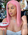 qvr wigs straight highlight pink color for chic black beauty