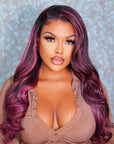 qvr wigs lace front black hair with purple highlights
