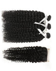 jerry curly natural black human hair bundles with lace closured human hair weave