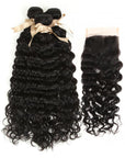 water wave natural black human hair bundles with 4x4 lace closure human hair weave