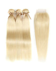 silky straight 613 blonde human hair bundles with virgin human hair weave with closure