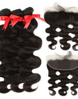 natural black body wave human hair bundles with 13*4 lace closure hair weave