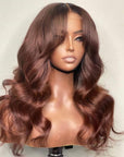human hair lace wigs in reddish brown, natural texture