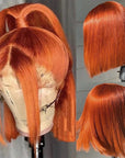 straight ginger human hair bob wigs lace front