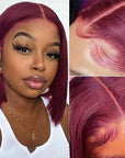 sleek straight human hair short bob wigs, t lace burgundy lace front bob wigs for african american women