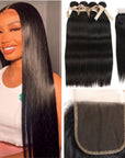 natural black straight human hair bundles with 4x4 lace closure hair weave